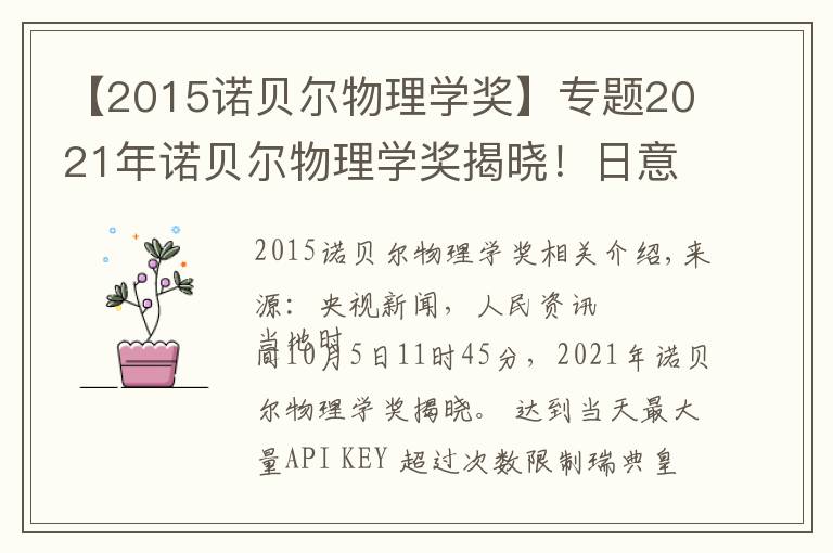 【2015诺贝尔物理学奖】专题2021年诺贝尔物理学奖揭晓！日意德三名科学家分享