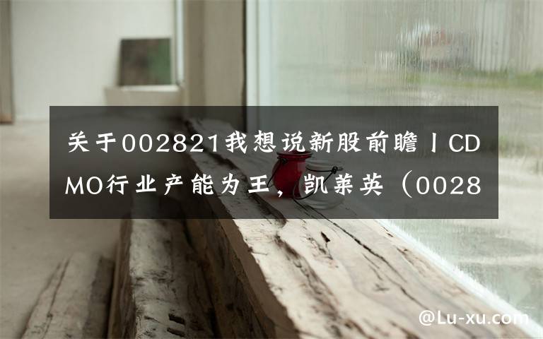 关于002821我想说新股前瞻丨CDMO行业产能为王，凯莱英（002821.SZ）赴港融资求扩容