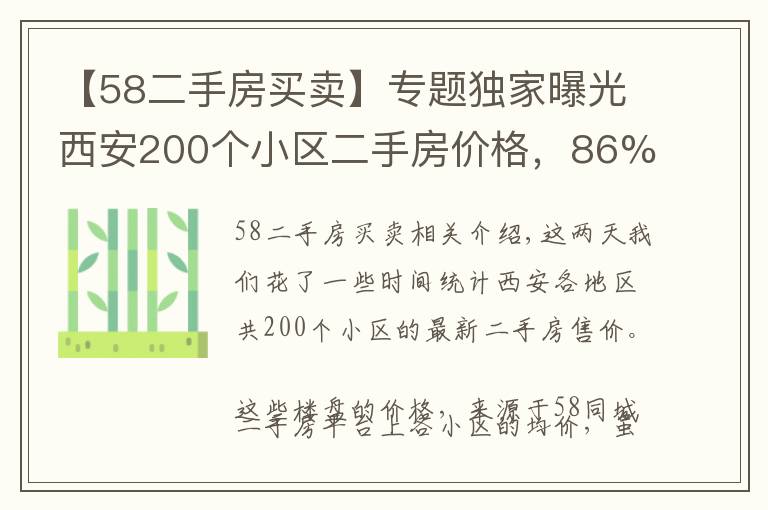 【58二手房买卖】专题独家曝光西安200个小区二手房价格，86%的小区在下跌！