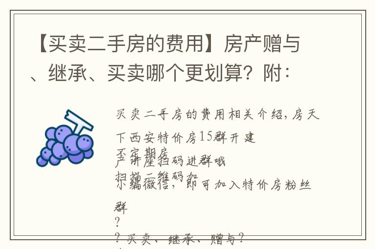 【买卖二手房的费用】房产赠与、继承、买卖哪个更划算？附：11城市二手房税费大全