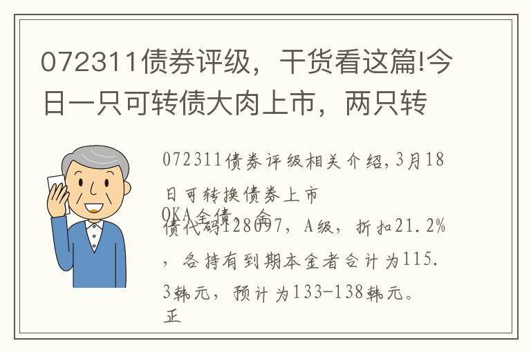 072311债券评级，干货看这篇!今日一只可转债大肉上市，两只转债蓄势待发