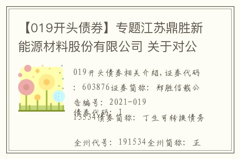 【019开头债券】专题江苏鼎胜新能源材料股份有限公司 关于对公司2021年度对外担保授权的公告