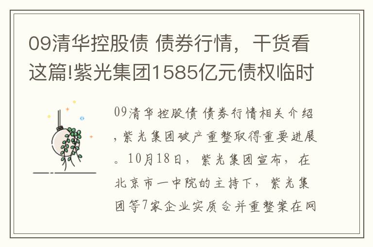 09清华控股债 债券行情，干货看这篇!紫光集团1585亿元债权临时确权，重整方案整体出售有何考量？