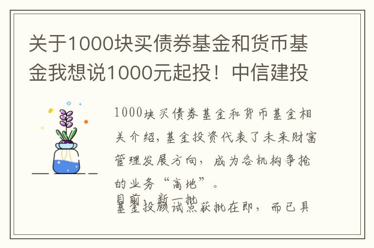 关于1000块买债券基金和货币基金我想说1000元起投！中信建投出大招，基金投顾产品上线京东金融，券业多以这两种形式提供服务 #热点复盘#