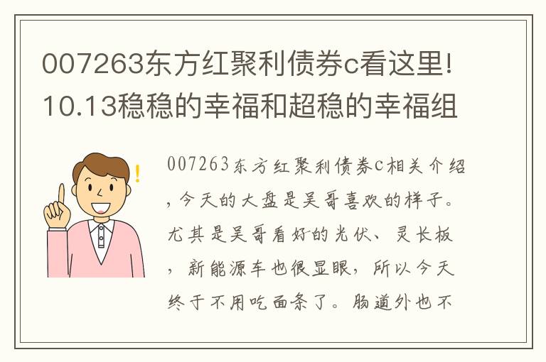 007263东方红聚利债券c看这里!10.13稳稳的幸福和超稳的幸福组合表现不佳，定投双子星大放异彩