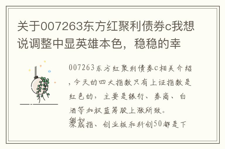关于007263东方红聚利债券c我想说调整中显英雄本色，稳稳的幸福和超稳的幸福基金组合今天表现不错