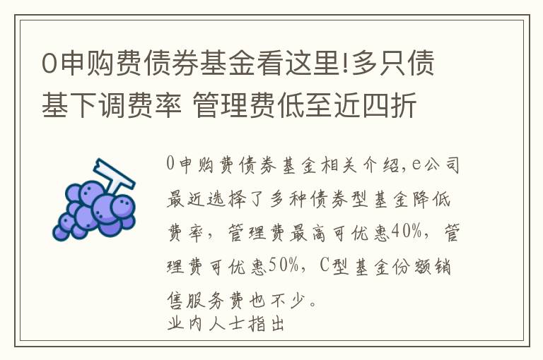 0申购费债券基金看这里!多只债基下调费率 管理费低至近四折