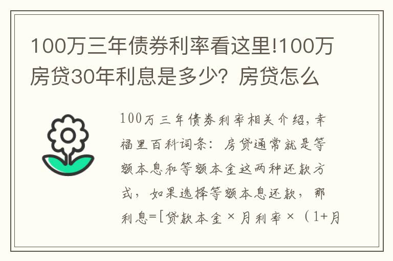 100万三年债券利率看这里!100万房贷30年利息是多少？房贷怎么还最省钱？