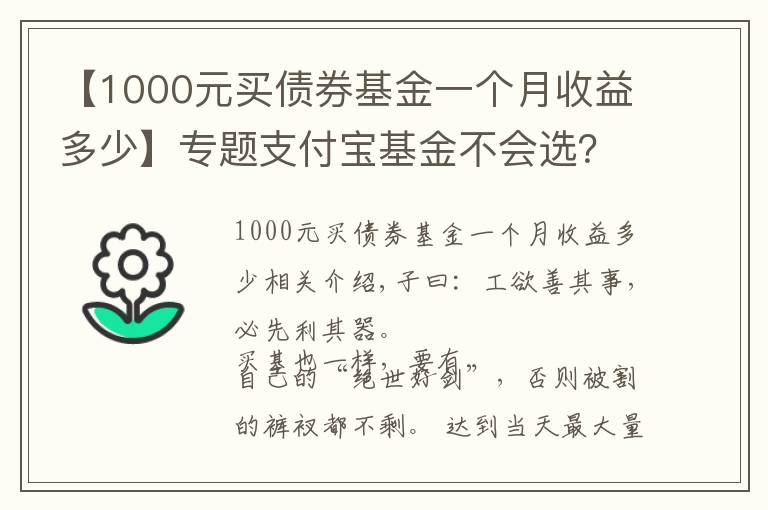 【1000元买债券基金一个月收益多少】专题支付宝基金不会选？看我这篇就够了