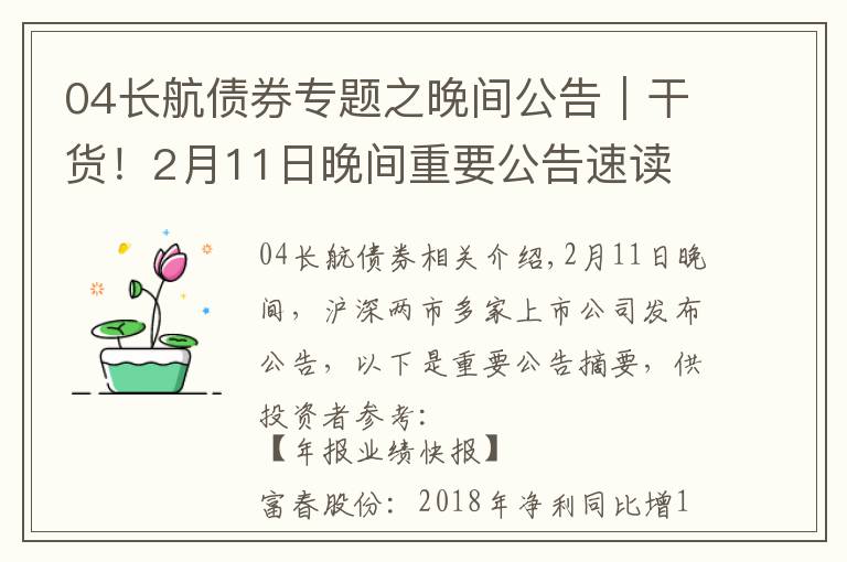 04长航债券专题之晚间公告｜干货！2月11日晚间重要公告速读