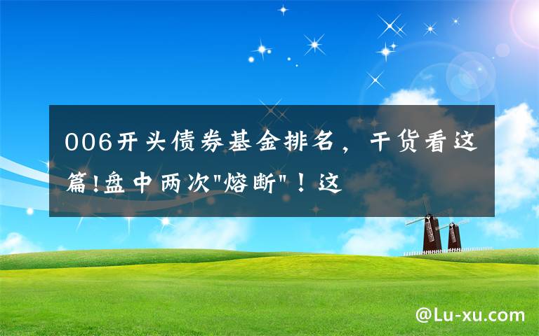 006开头债券基金排名，干货看这篇!盘中两次"熔断"！这个爆雷债券又大跌了