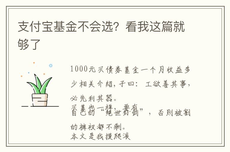 支付宝基金不会选？看我这篇就够了