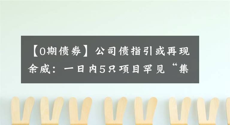 【0期债券】公司债指引或再现余威：一日内5只项目罕见“集体”终止审查