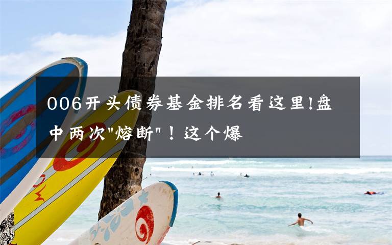 006开头债券基金排名看这里!盘中两次"熔断"！这个爆雷债券又大跌了
