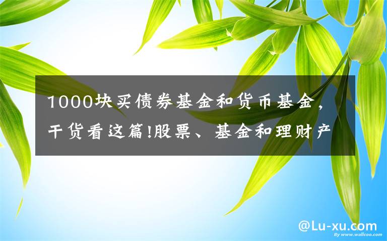 1000块买债券基金和货币基金，干货看这篇!股票、基金和理财产品的购买与套路，建议收藏