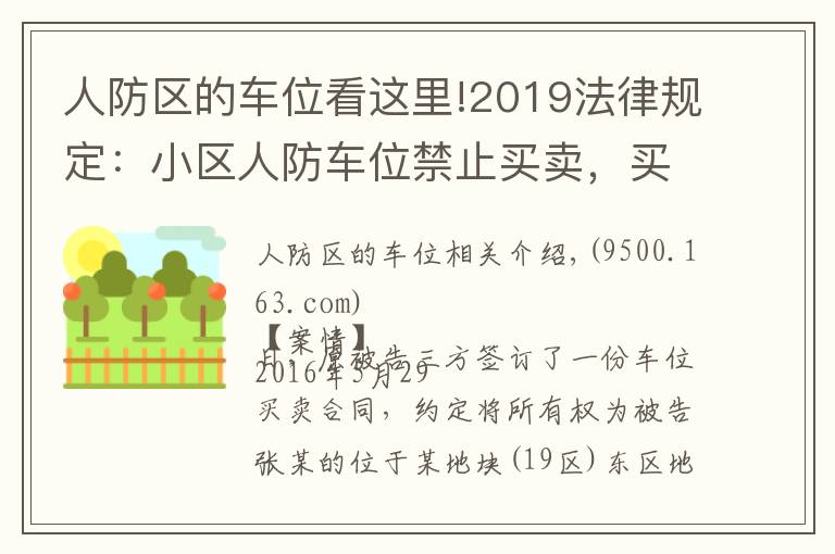 人防区的车位看这里!2019法律规定：小区人防车位禁止买卖，买卖合同无效！