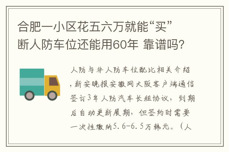 合肥一小区花五六万就能“买”断人防车位还能用60年 靠谱吗?