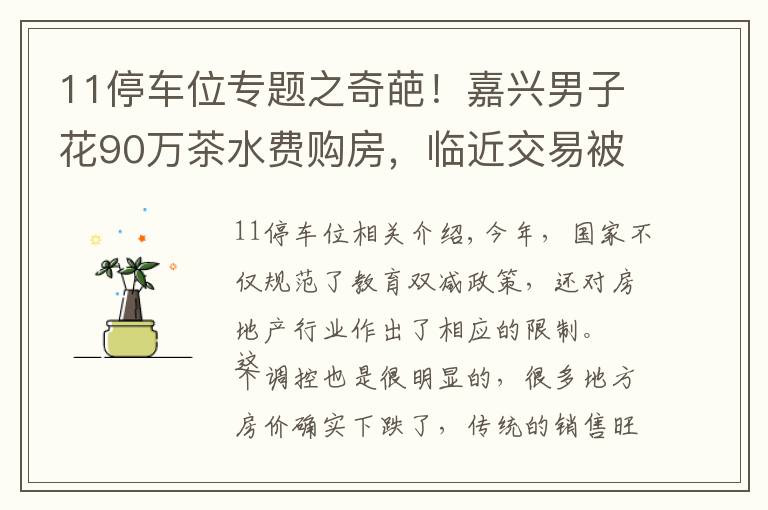 11停车位专题之奇葩！嘉兴男子花90万茶水费购房，临近交易被告知需绑定11个车位