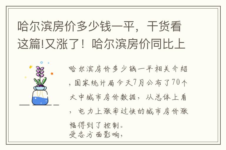 哈尔滨房价多少钱一平，干货看这篇!又涨了！哈尔滨房价同比上涨11.7% 环比上涨0.4%