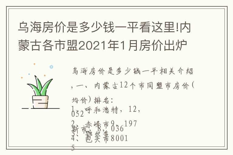 乌海房价是多少钱一平看这里!内蒙古各市盟2021年1月房价出炉