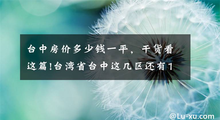 台中房价多少钱一平，干货看这篇!台湾省台中这几区还有1字头可捡便宜