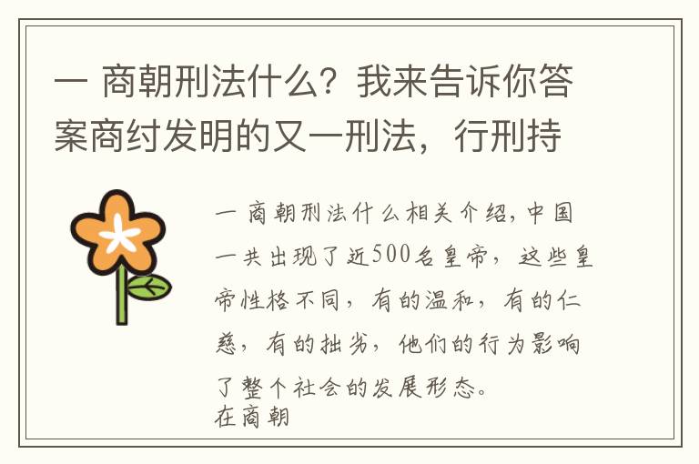 一 商朝刑法什么？我来告诉你答案商纣发明的又一刑法，行刑持续两年才结束，比挖心刨腹还残忍