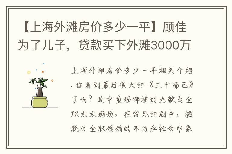 【上海外滩房价多少一平】顾佳为了儿子，贷款买下外滩3000万豪宅，普通人30岁能买得起吗？