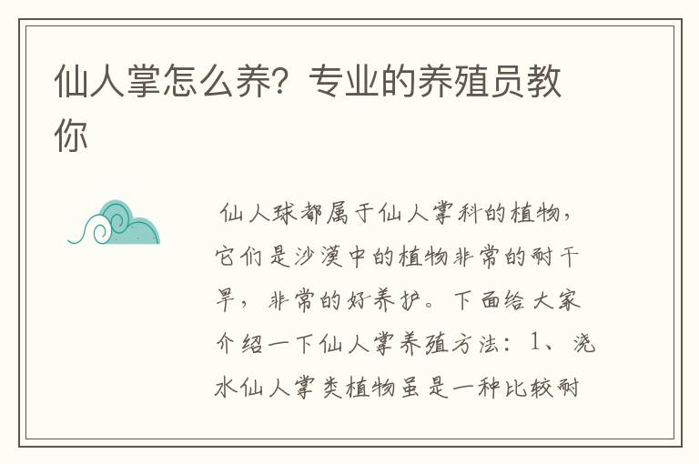 仙人掌怎么养？专业的养殖员教你