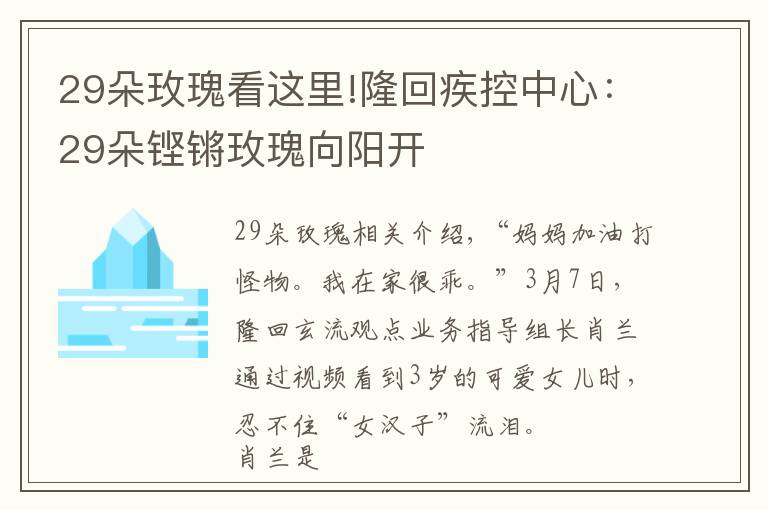 29朵玫瑰看这里!隆回疾控中心：29朵铿锵玫瑰向阳开