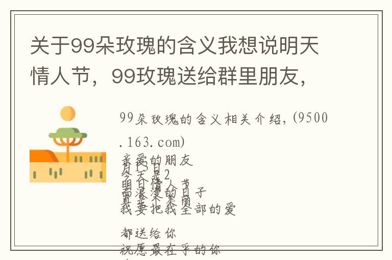 关于99朵玫瑰的含义我想说明天情人节，99玫瑰送给群里朋友，祝你们情人节快乐，永远健康幸福