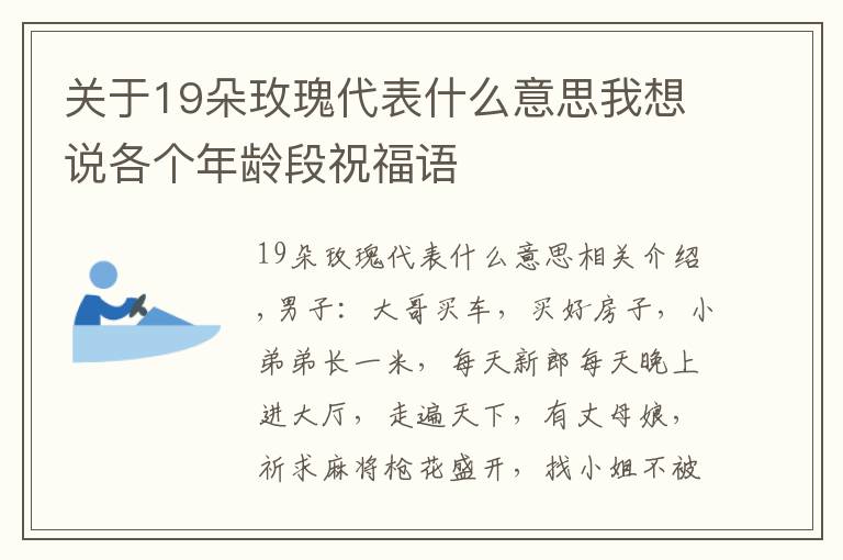 关于19朵玫瑰代表什么意思我想说各个年龄段祝福语