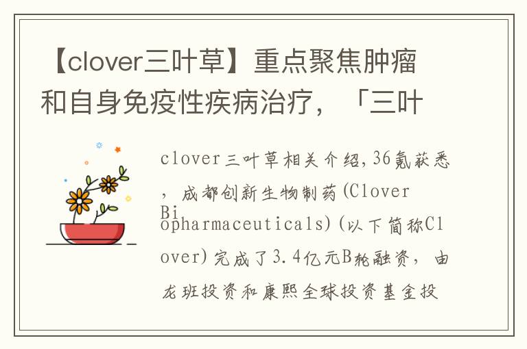 【clover三叶草】重点聚焦肿瘤和自身免疫性疾病治疗，「三叶草生物」获3.04亿元B轮融资