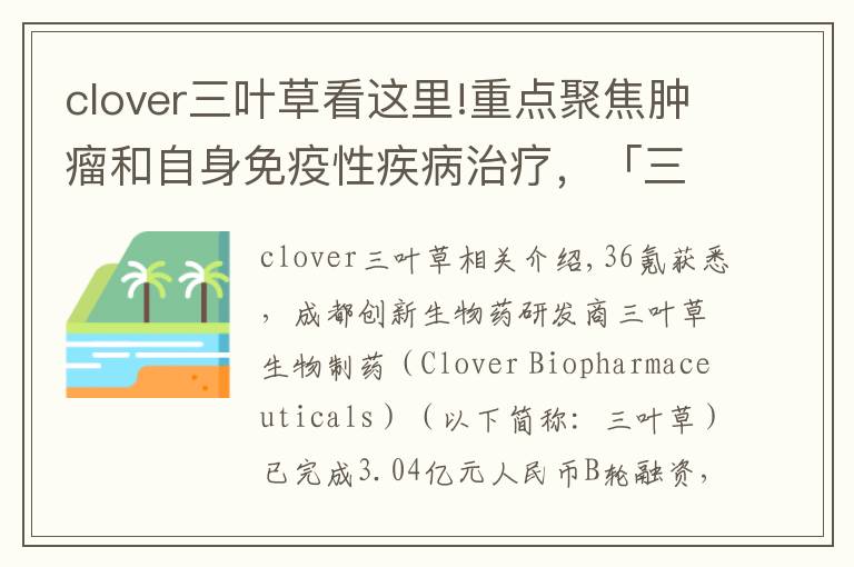 clover三叶草看这里!重点聚焦肿瘤和自身免疫性疾病治疗，「三叶草生物」获3.04亿元B轮融资