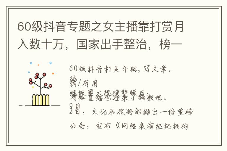 60级抖音专题之女主播靠打赏月入数十万，国家出手整治，榜一大哥或成历史