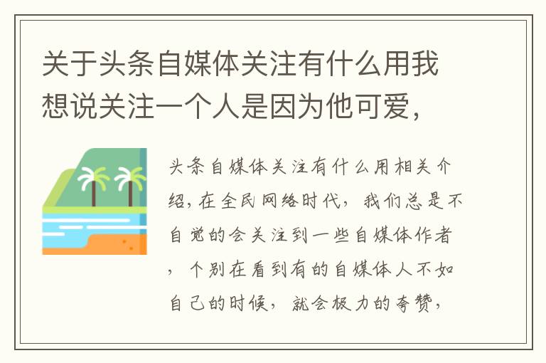 关于头条自媒体关注有什么用我想说关注一个人是因为他可爱，而不是他可怜