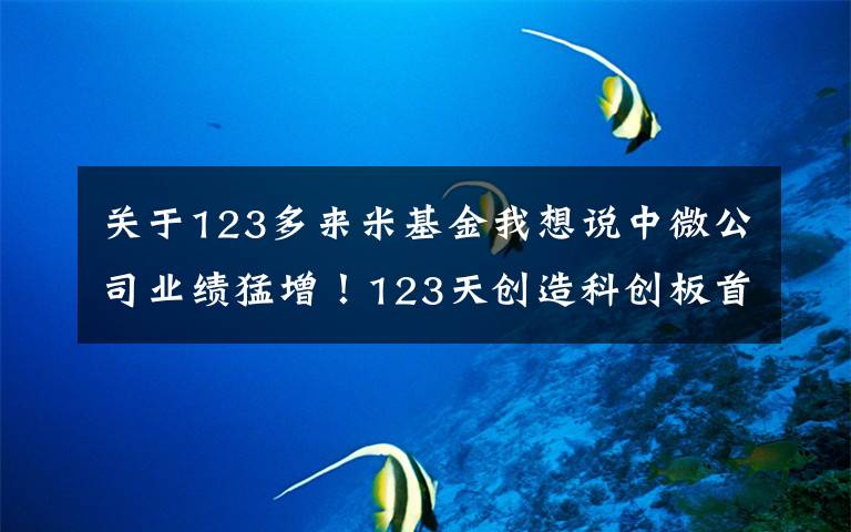关于123多来米基金我想说中微公司业绩猛增！123天创造科创板首只市值千亿股，大基金25亿入局！SGI评分87
