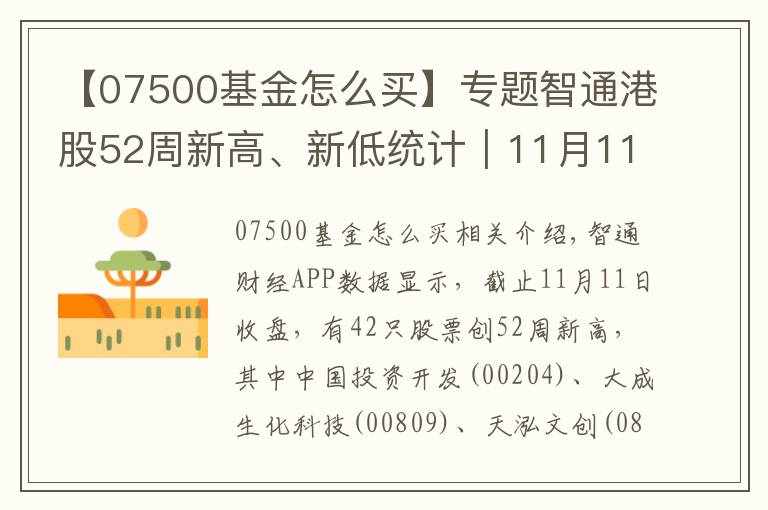 【07500基金怎么买】专题智通港股52周新高、新低统计｜11月11日