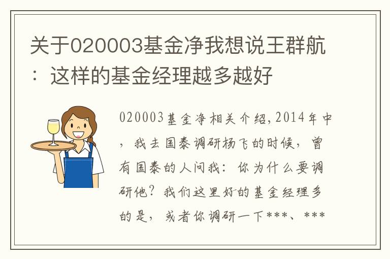 关于020003基金净我想说王群航：这样的基金经理越多越好