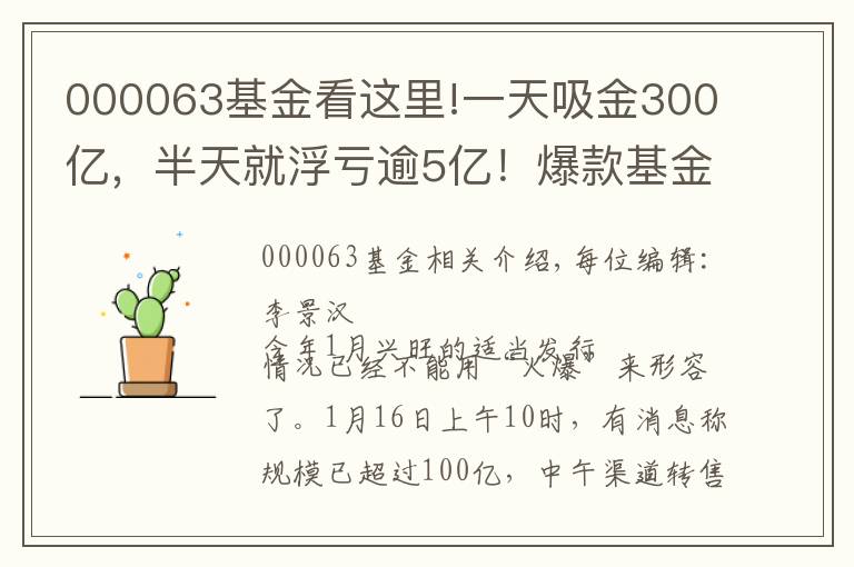 000063基金看这里!一天吸金300亿，半天就浮亏逾5亿！爆款基金盘中跌停，9万人被套
