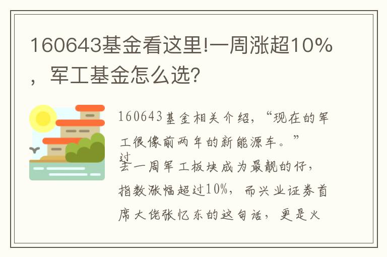 160643基金看这里!一周涨超10%，军工基金怎么选？