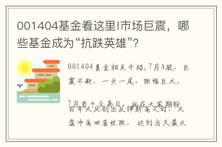 001404基金看这里!市场巨震，哪些基金成为“抗跌英雄”？