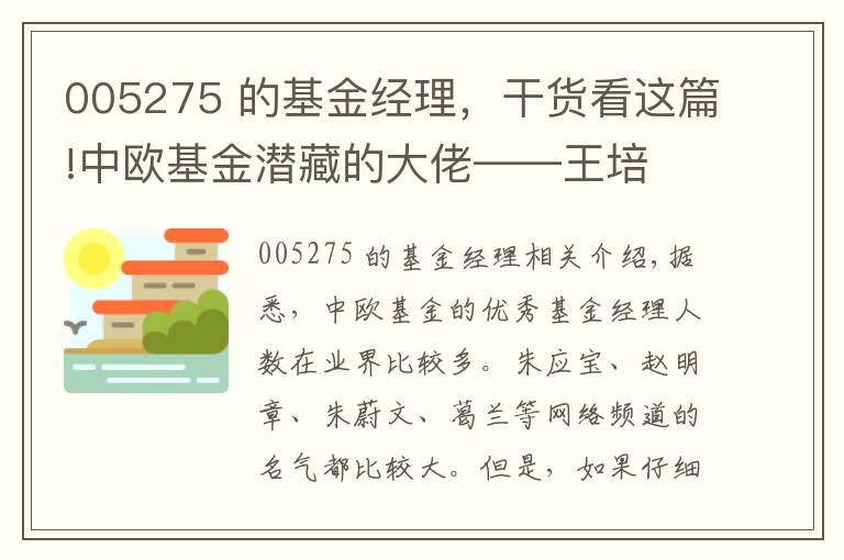 005275 的基金经理，干货看这篇!中欧基金潜藏的大佬——王培