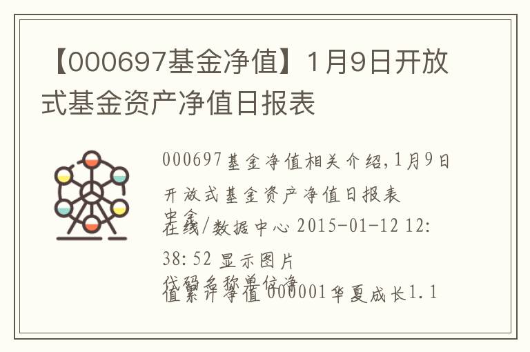 【000697基金净值】1月9日开放式基金资产净值日报表