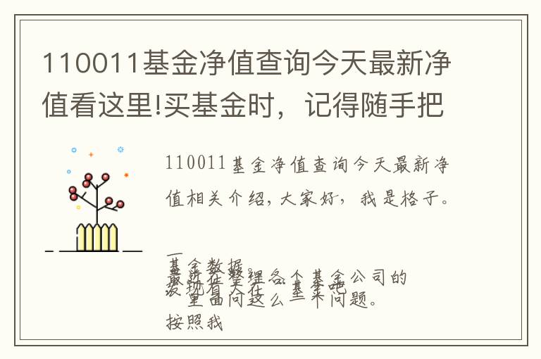 110011基金净值查询今天最新净值看这里!买基金时，记得随手把这件事做了