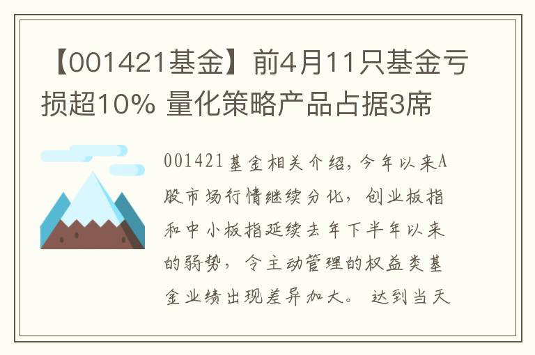 【001421基金】前4月11只基金亏损超10% 量化策略产品占据3席