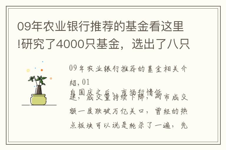 09年农业银行推荐的基金看这里!研究了4000只基金，选出了八只既抗跌又能涨的宝藏基金...