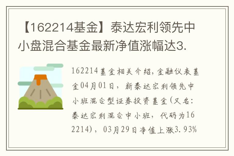 【162214基金】泰达宏利领先中小盘混合基金最新净值涨幅达3.93%