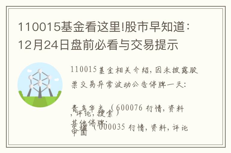 110015基金看这里!股市早知道：12月24日盘前必看与交易提示