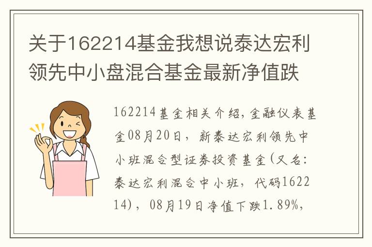 关于162214基金我想说泰达宏利领先中小盘混合基金最新净值跌幅达1.89%