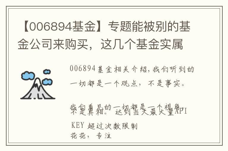 【006894基金】专题能被别的基金公司来购买，这几个基金实属优秀！（名单List）